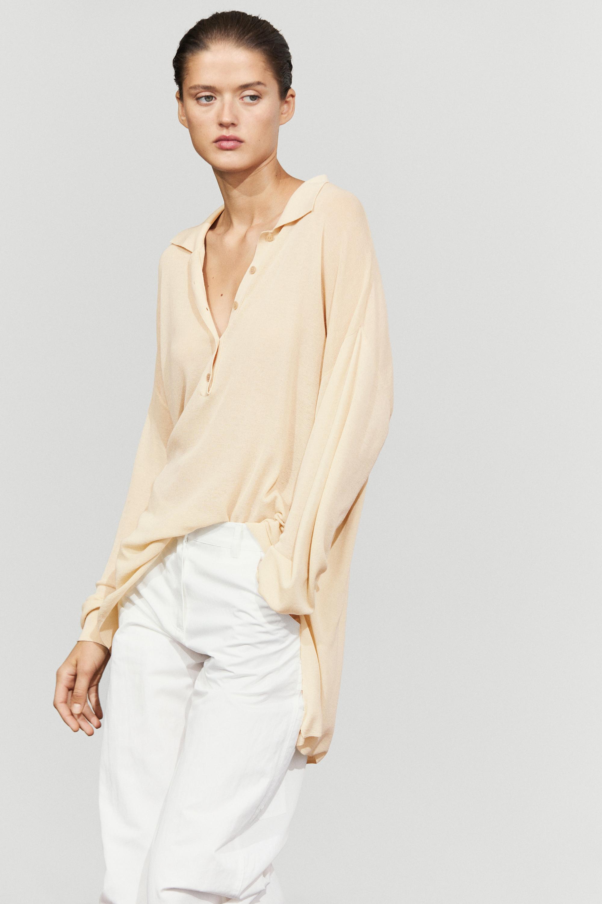 Cotton and silk blend polo sweater